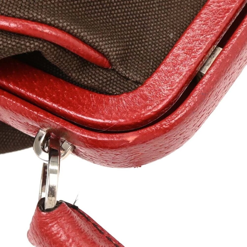 Prada Brown Red Canvas Leather Handbag 117 AQ00325 - Picture 5 of 10